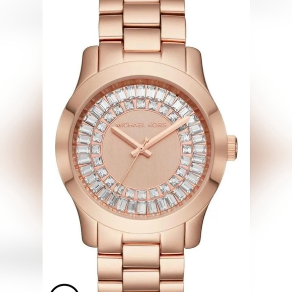 Authentic MICHAEL KORS Runway Crystal Baguette Rose Gold Ladies Watch like new - Picture 2 of 12